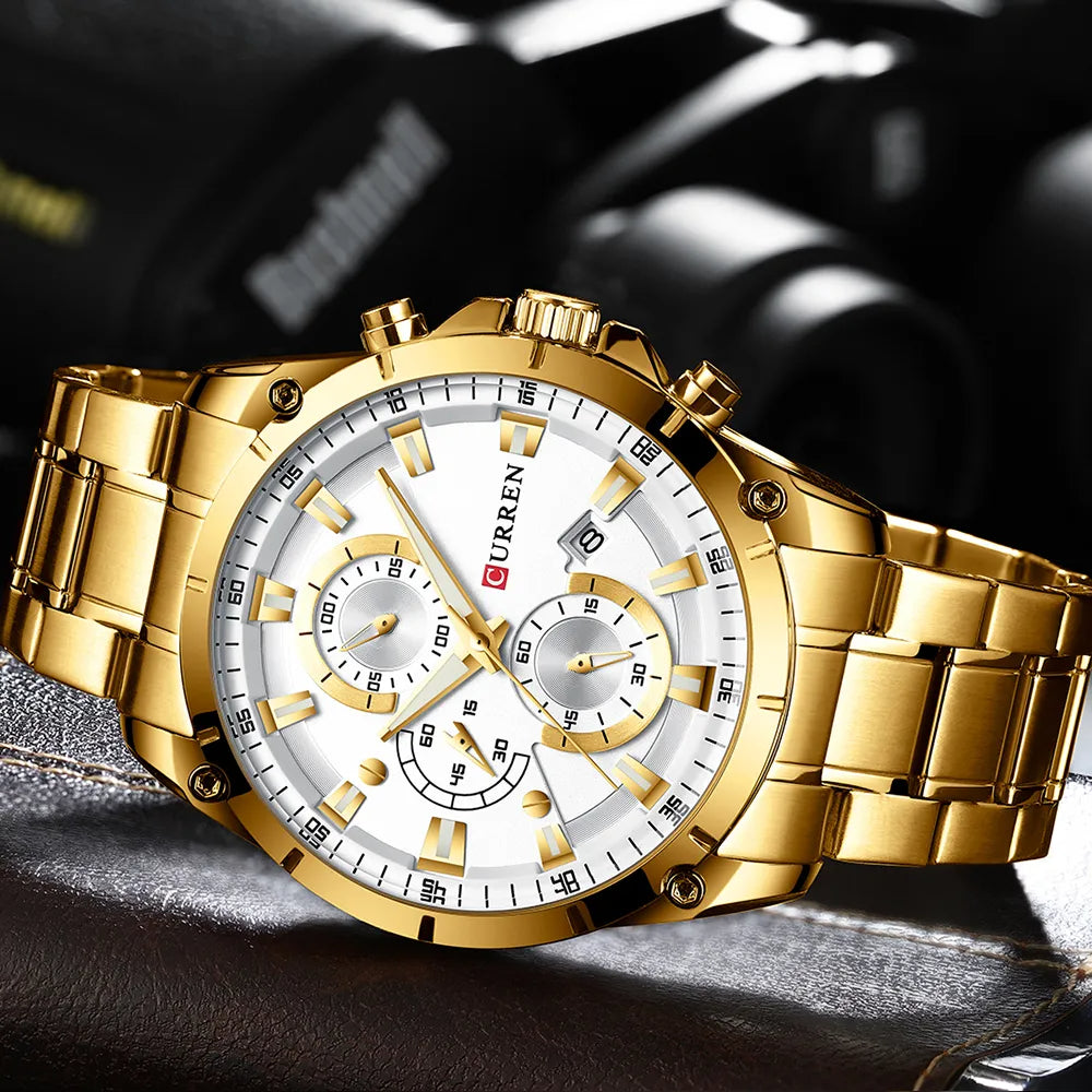 ساعة ذهبية بلاتينية جميلة للرجال (Premium Quality Men's Watch)