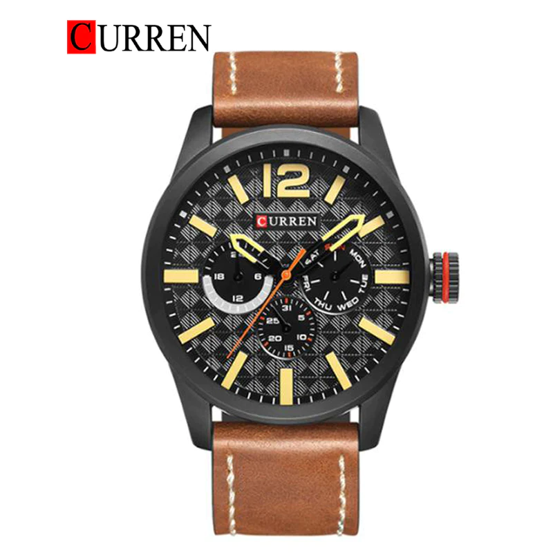 CURREN WATCHES  CURREN Original Brand Leather Straps Wrist Watch For Men With Brand (Box & Bag)-8247